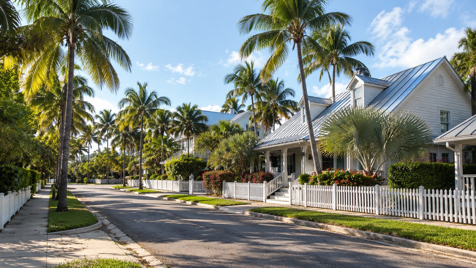 Palm-lined residential street in a Florida neighborhood